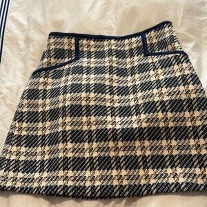 Sandro Paris white blue tweed checkered skirt
